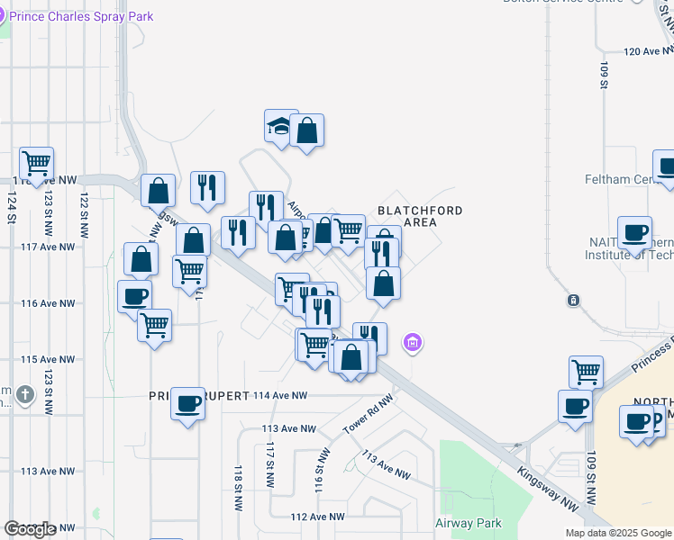 map of restaurants, bars, coffee shops, grocery stores, and more near 42 Airport Road Northwest in Edmonton