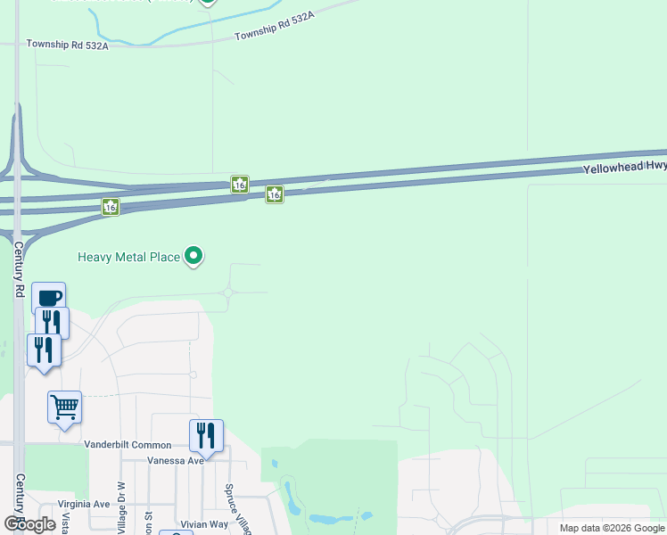 map of restaurants, bars, coffee shops, grocery stores, and more near Yellowhead Highway in Spruce Grove