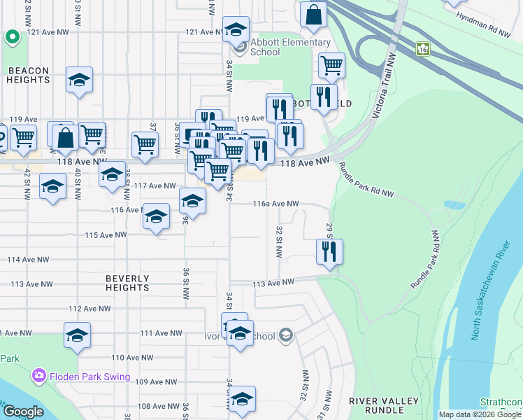 map of restaurants, bars, coffee shops, grocery stores, and more near in Edmonton
