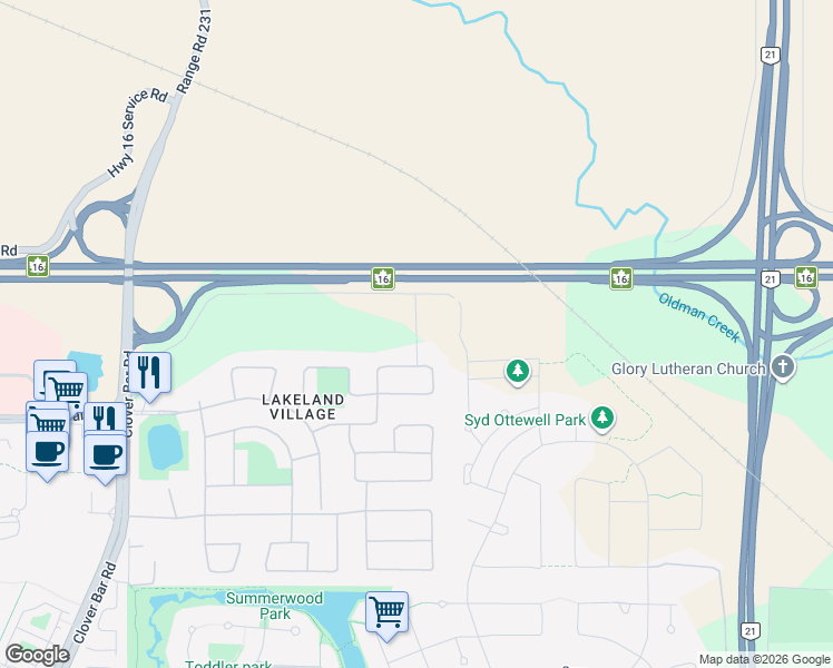 map of restaurants, bars, coffee shops, grocery stores, and more near Wye Road in Sherwood Park
