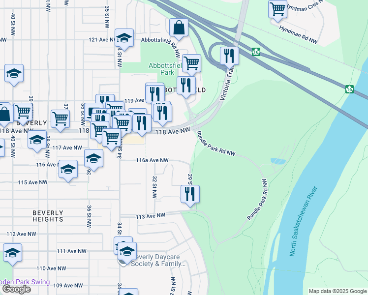 map of restaurants, bars, coffee shops, grocery stores, and more near 2908 116A Avenue Northwest in Edmonton