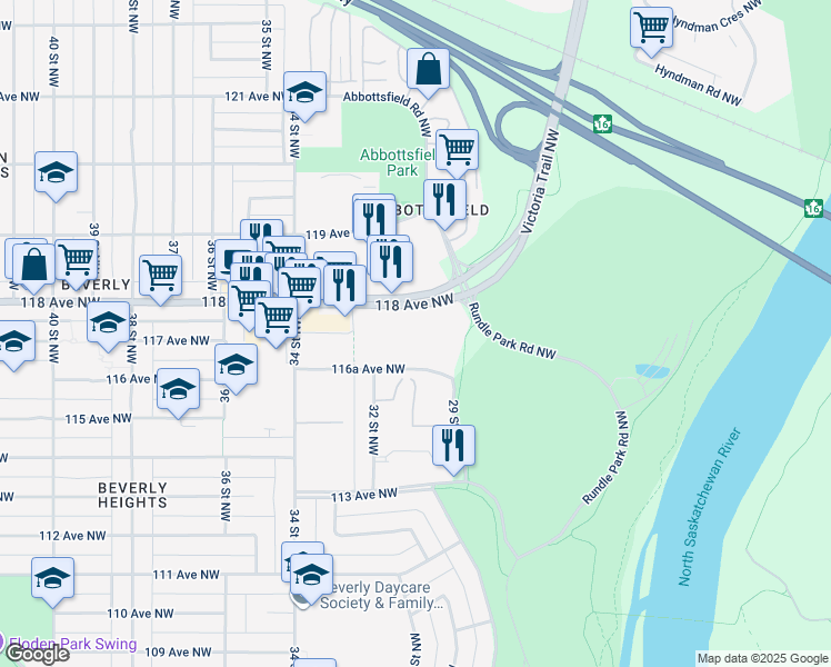 map of restaurants, bars, coffee shops, grocery stores, and more near 2908 116A Avenue Northwest in Edmonton