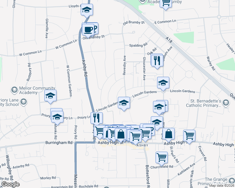 map of restaurants, bars, coffee shops, grocery stores, and more near Bardney Avenue in North Lincolnshire