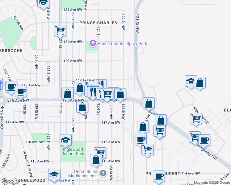 map of restaurants, bars, coffee shops, grocery stores, and more near 11817 123 Street Northwest in Edmonton