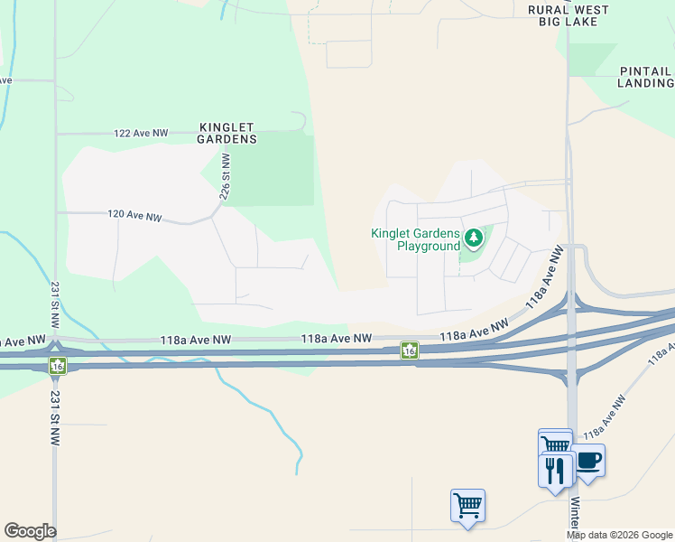 map of restaurants, bars, coffee shops, grocery stores, and more near 22311 119 Avenue Northwest in Edmonton
