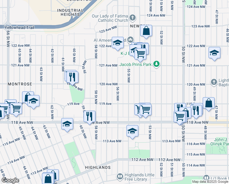 map of restaurants, bars, coffee shops, grocery stores, and more near in Edmonton