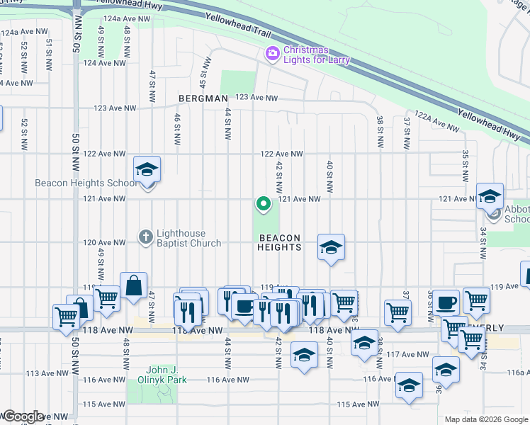 map of restaurants, bars, coffee shops, grocery stores, and more near 12037 43 Street Northwest in Edmonton