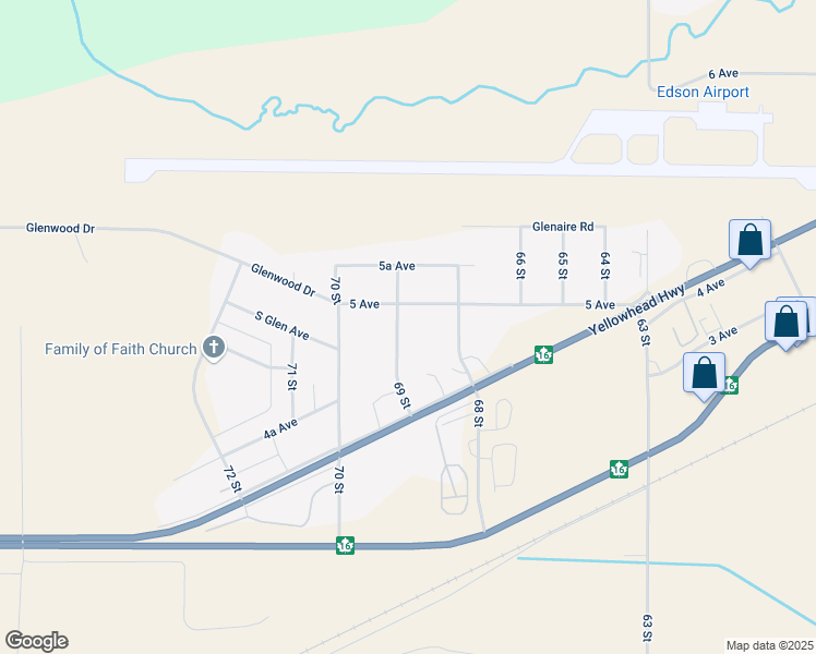 map of restaurants, bars, coffee shops, grocery stores, and more near 6831 5 Avenue in Edson