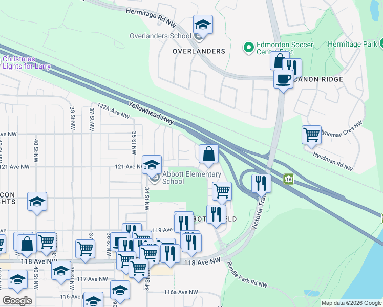 map of restaurants, bars, coffee shops, grocery stores, and more near in Edmonton