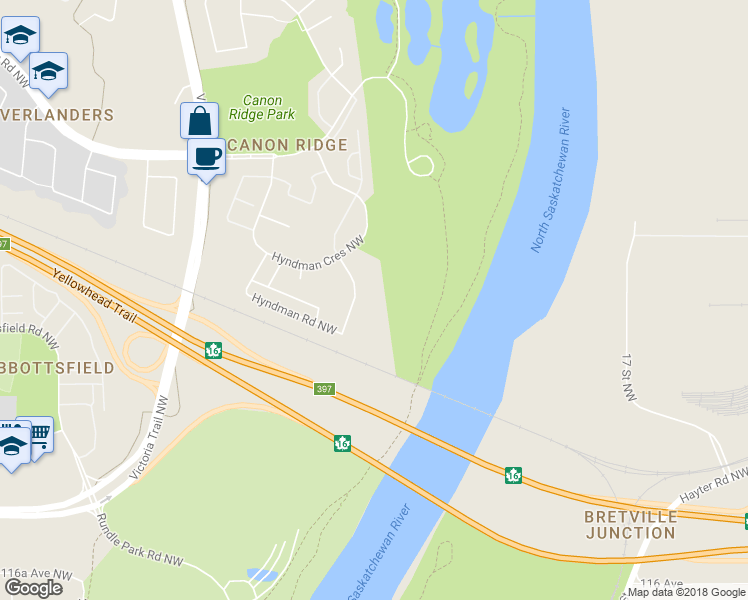 map of restaurants, bars, coffee shops, grocery stores, and more near 1188 Hyndman Road Northwest in Edmonton