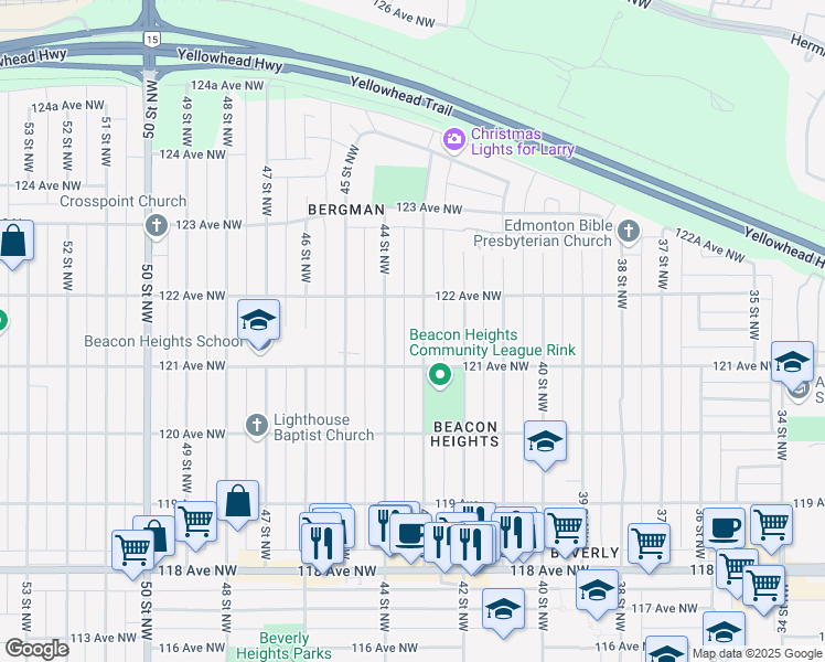 map of restaurants, bars, coffee shops, grocery stores, and more near in Edmonton