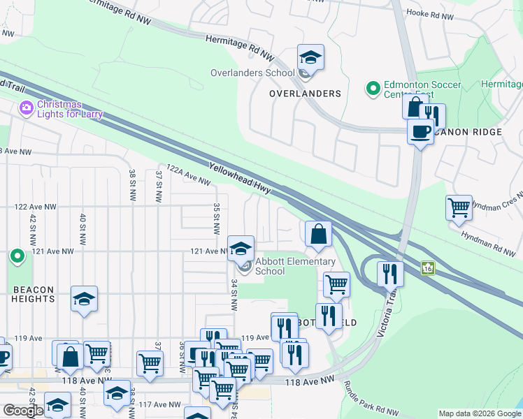 map of restaurants, bars, coffee shops, grocery stores, and more near in Edmonton