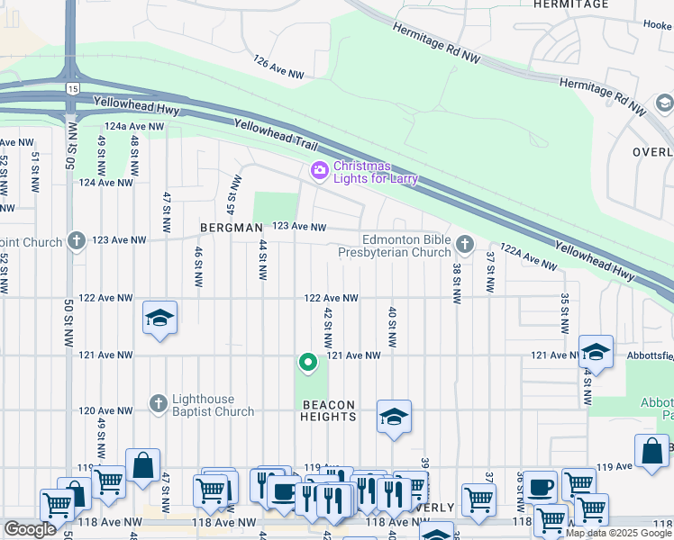 map of restaurants, bars, coffee shops, grocery stores, and more near in Edmonton