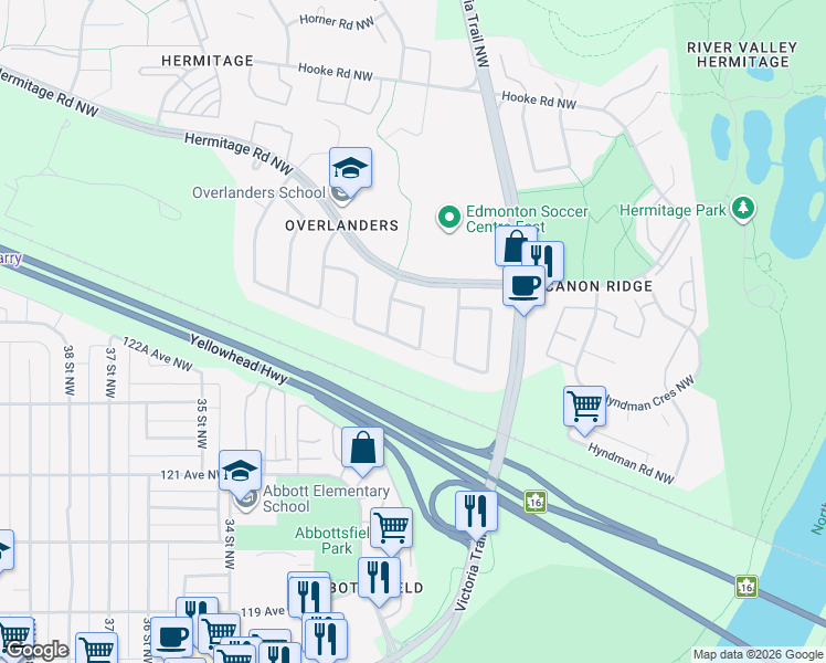 map of restaurants, bars, coffee shops, grocery stores, and more near 131 Humberstone Road Northwest in Edmonton
