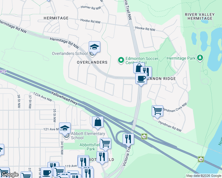 map of restaurants, bars, coffee shops, grocery stores, and more near 131 Humberstone Road Northwest in Edmonton