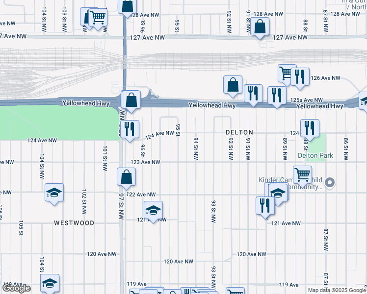map of restaurants, bars, coffee shops, grocery stores, and more near in Edmonton