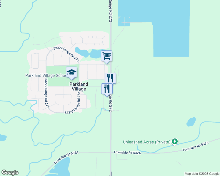 map of restaurants, bars, coffee shops, grocery stores, and more near 7 Range Road 272 in Spruce Grove