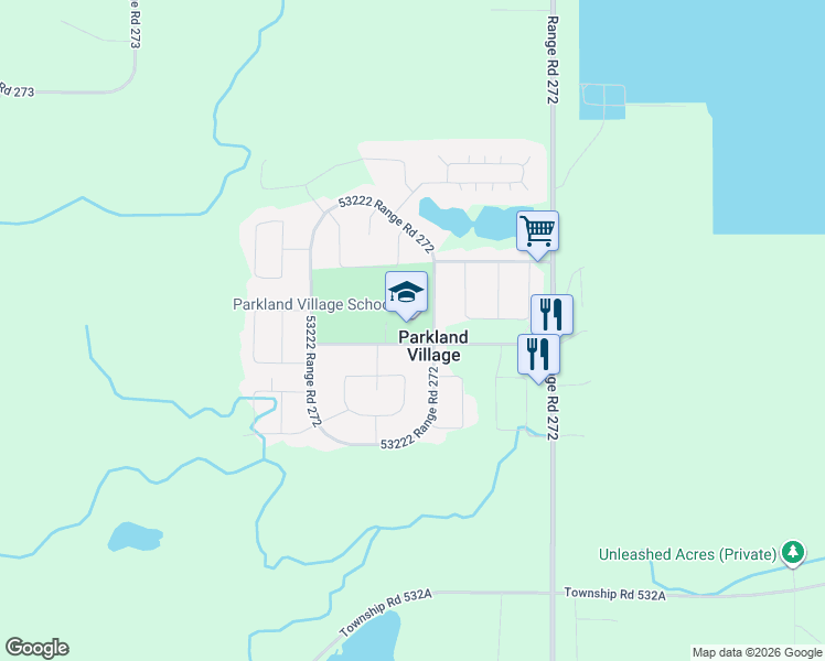 map of restaurants, bars, coffee shops, grocery stores, and more near 53222 Range Road 272 in Spruce Grove