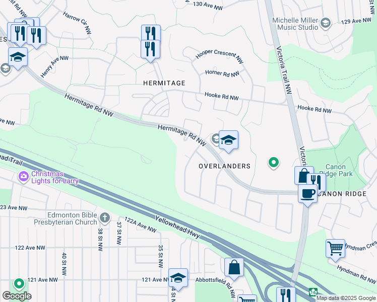 map of restaurants, bars, coffee shops, grocery stores, and more near 316 Huffman Crescent Northwest in Edmonton