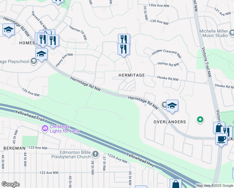 map of restaurants, bars, coffee shops, grocery stores, and more near 1352 Hooke Road Northwest in Edmonton