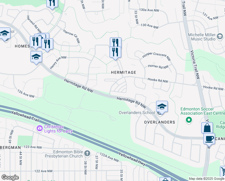 map of restaurants, bars, coffee shops, grocery stores, and more near 1193 Hooke Road Northwest in Edmonton