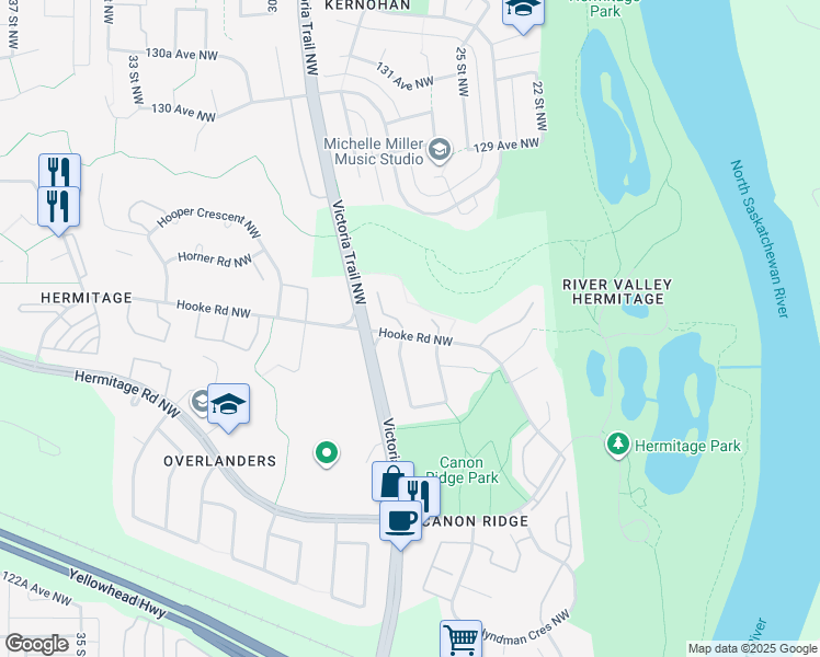 map of restaurants, bars, coffee shops, grocery stores, and more near 570 Hooke Road Northwest in Edmonton