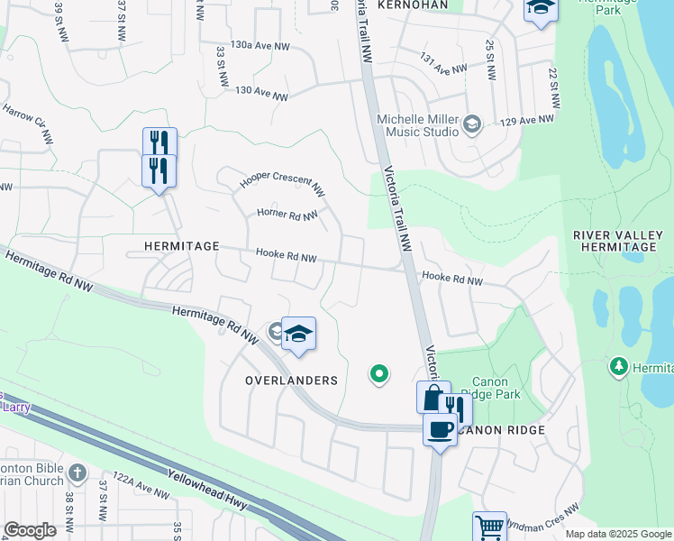 map of restaurants, bars, coffee shops, grocery stores, and more near 783 Hooke Road Northwest in Edmonton