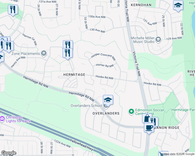 map of restaurants, bars, coffee shops, grocery stores, and more near 991 Hooke Road Northwest in Edmonton