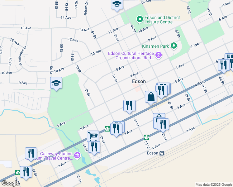 map of restaurants, bars, coffee shops, grocery stores, and more near in Edson