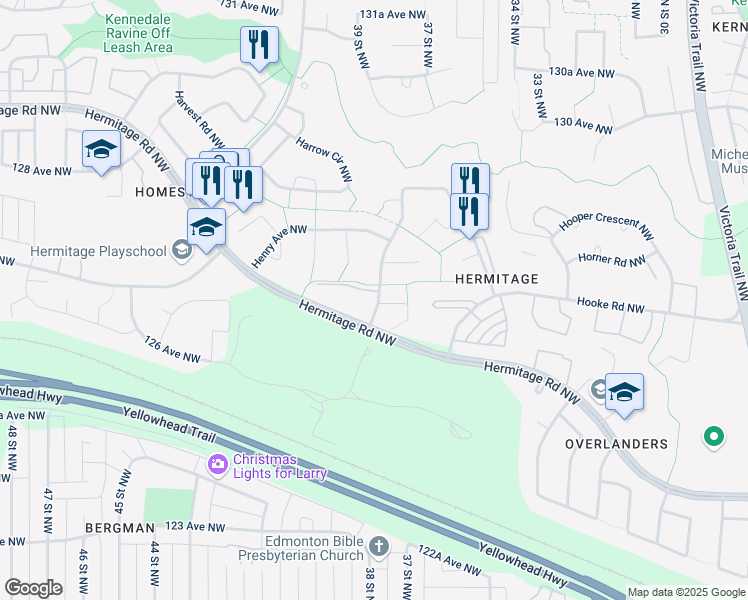 map of restaurants, bars, coffee shops, grocery stores, and more near 207 Homestead Crescent Northwest in Edmonton