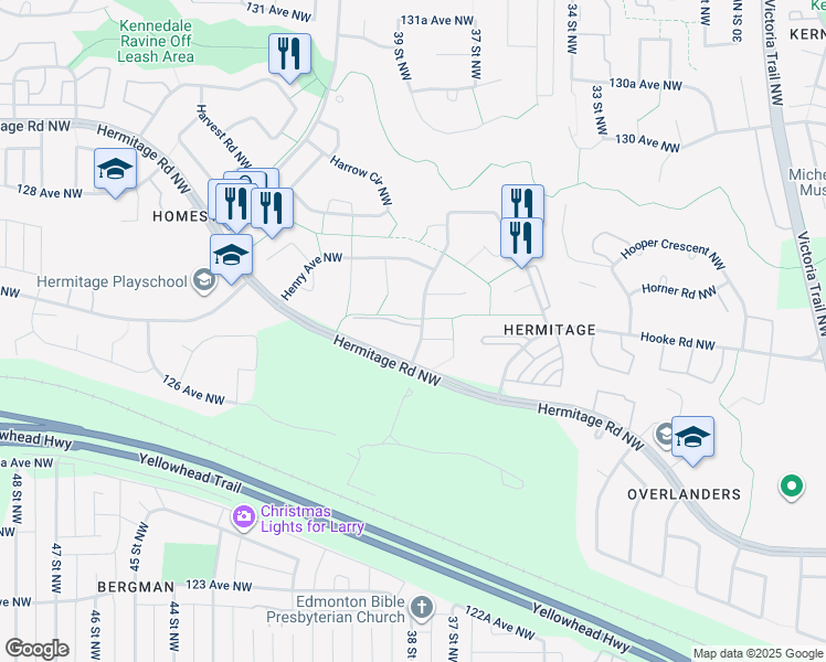 map of restaurants, bars, coffee shops, grocery stores, and more near 207 Homestead Crescent Northwest in Edmonton
