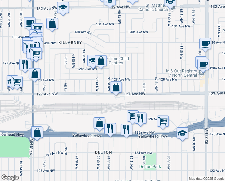 map of restaurants, bars, coffee shops, grocery stores, and more near in Edmonton