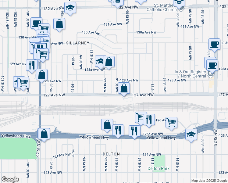 map of restaurants, bars, coffee shops, grocery stores, and more near in Edmonton