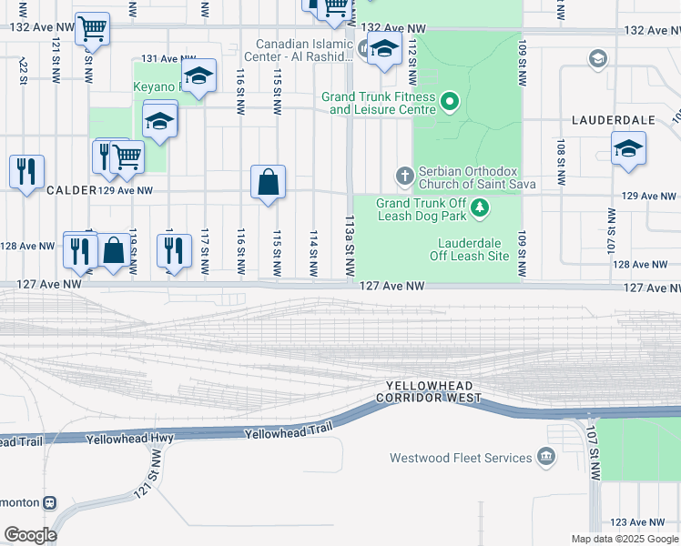 map of restaurants, bars, coffee shops, grocery stores, and more near in Edmonton