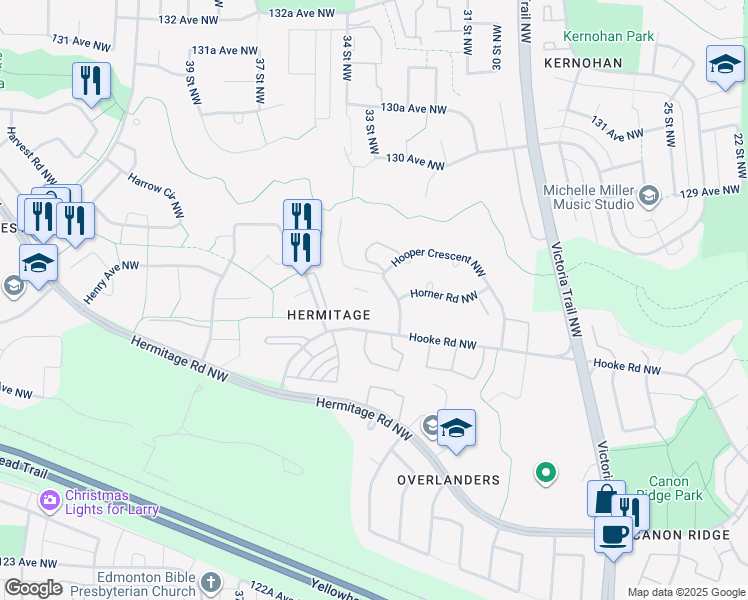 map of restaurants, bars, coffee shops, grocery stores, and more near 358 Hooper Crescent Northwest in Edmonton