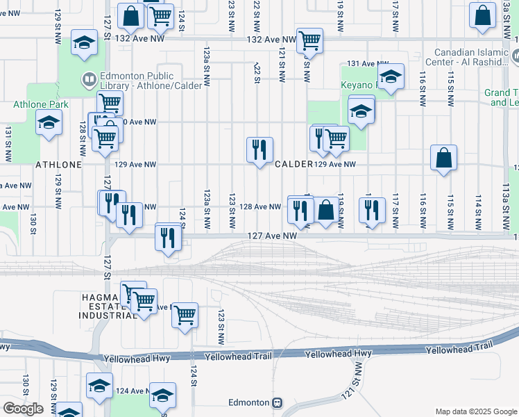 map of restaurants, bars, coffee shops, grocery stores, and more near 12727 122 Street in Edmonton