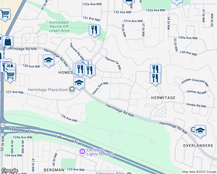 map of restaurants, bars, coffee shops, grocery stores, and more near 67 Henry Avenue Northwest in Edmonton