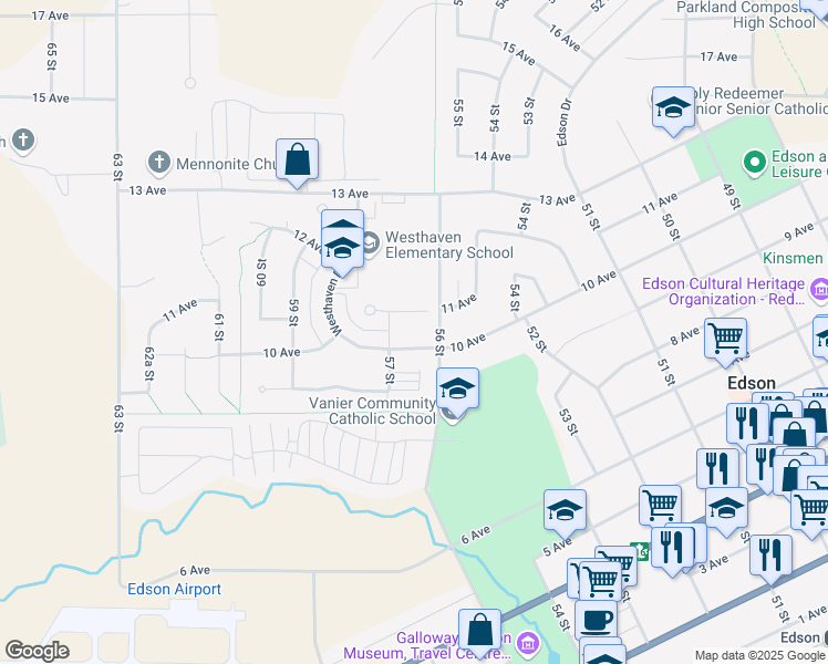 map of restaurants, bars, coffee shops, grocery stores, and more near in Edson