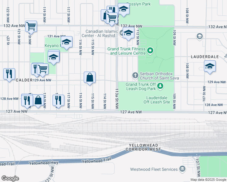 map of restaurants, bars, coffee shops, grocery stores, and more near in Edmonton
