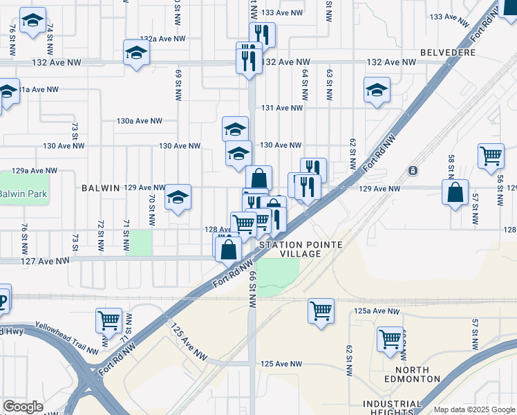 map of restaurants, bars, coffee shops, grocery stores, and more near in Edmonton