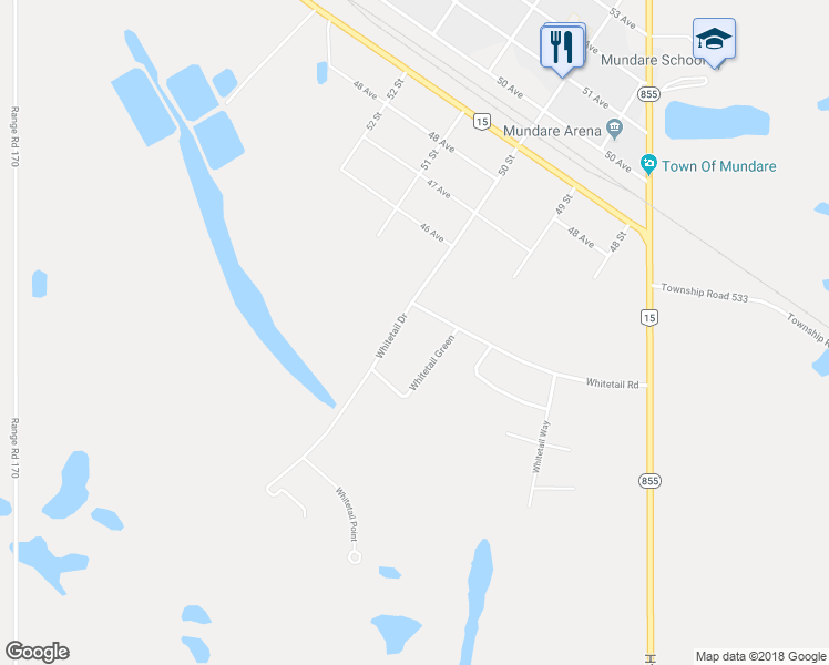 map of restaurants, bars, coffee shops, grocery stores, and more near 7 Whitetail Drive in Mundare