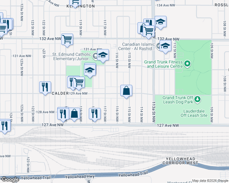 map of restaurants, bars, coffee shops, grocery stores, and more near in Edmonton