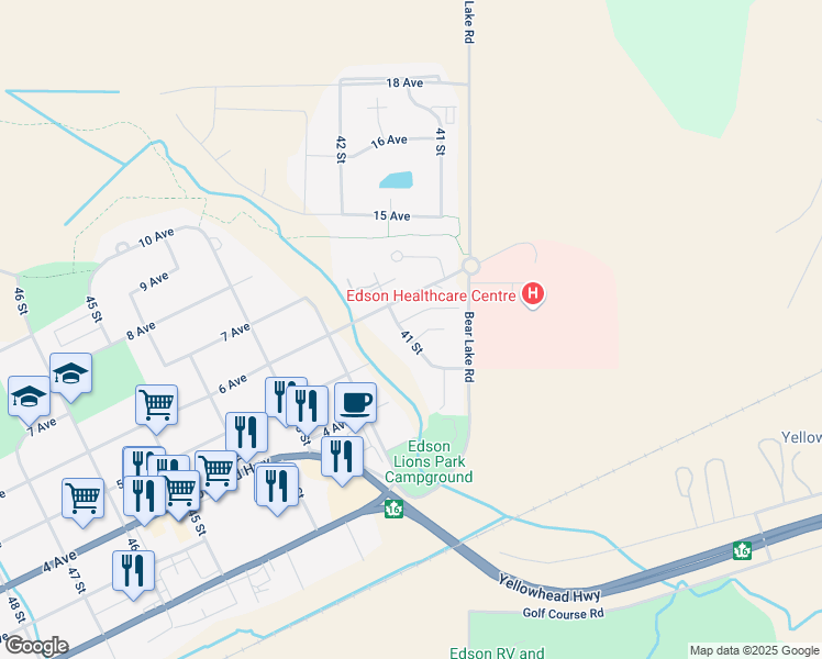 map of restaurants, bars, coffee shops, grocery stores, and more near 4028 5 Avenue in Edson