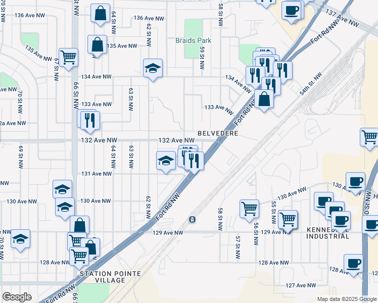 map of restaurants, bars, coffee shops, grocery stores, and more near in Edmonton