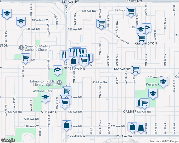 map of restaurants, bars, coffee shops, grocery stores, and more near in Edmonton