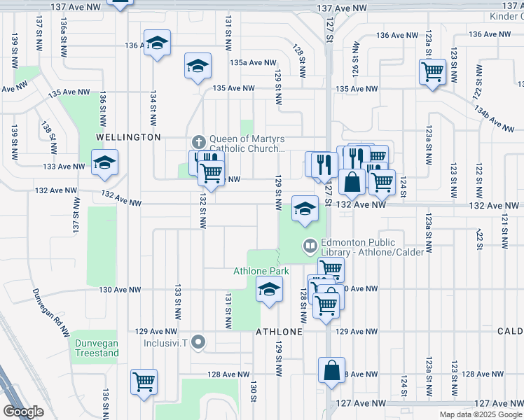map of restaurants, bars, coffee shops, grocery stores, and more near 12911 132 Avenue Northwest in Edmonton
