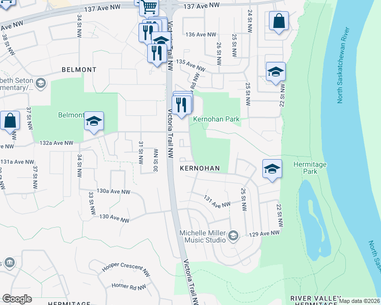 map of restaurants, bars, coffee shops, grocery stores, and more near in Edmonton