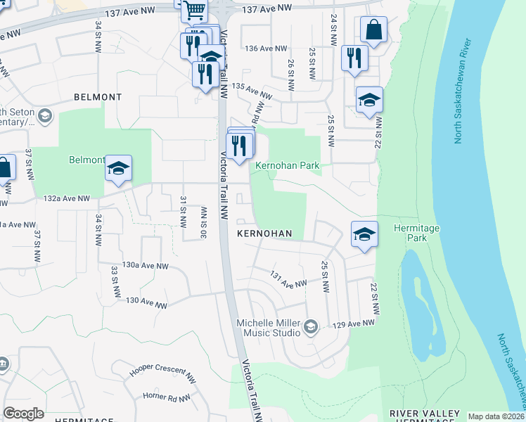 map of restaurants, bars, coffee shops, grocery stores, and more near in Edmonton