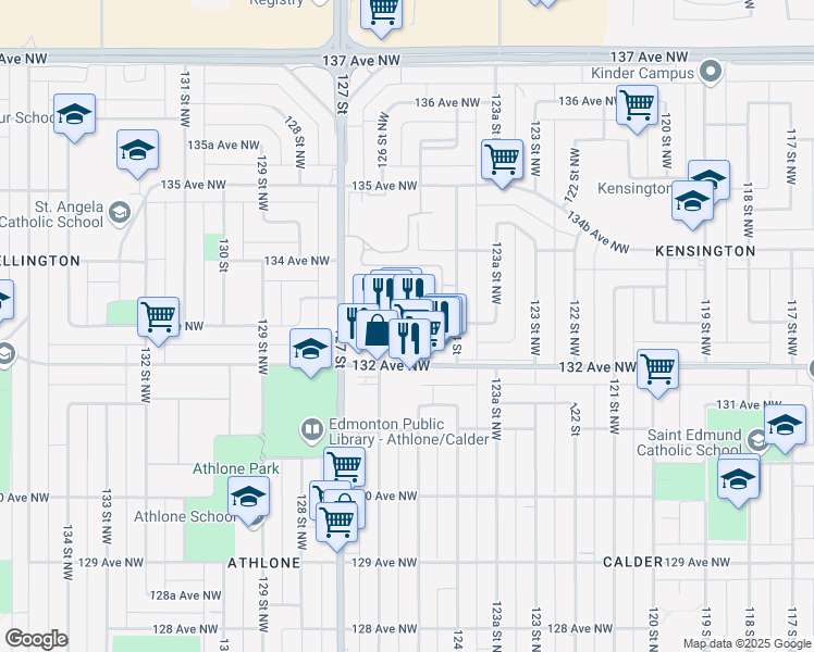 map of restaurants, bars, coffee shops, grocery stores, and more near 12544 132 Avenue Northwest in Edmonton