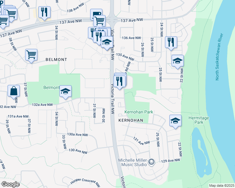 map of restaurants, bars, coffee shops, grocery stores, and more near 550 Clareview Road Northwest in Edmonton